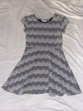 Place Black & White Lace-Pattern Fit-and-Flare Girls Dress
